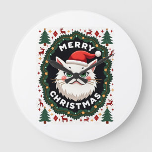 Smudge Cat hässlicher Weihnachtspullover (1) Große Wanduhr