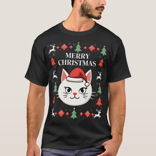 Smudge Cat hässlicher Weihnachtspullover  (2) T-Shirt (Vorderseite)