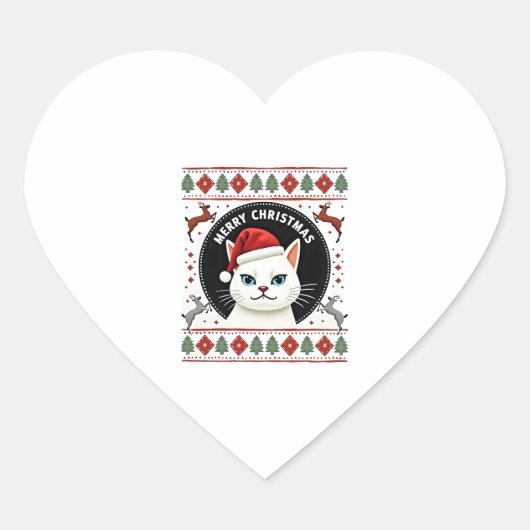 Smudge Cat Ugly Christmas Sweater (3) Herz-Aufkleber (Vorderseite)