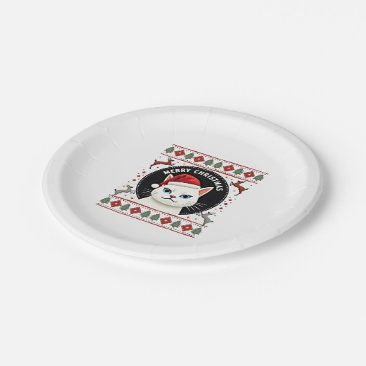 Smudge Cat Ugly Christmas Sweater (3) Pappteller (Schrägansicht)