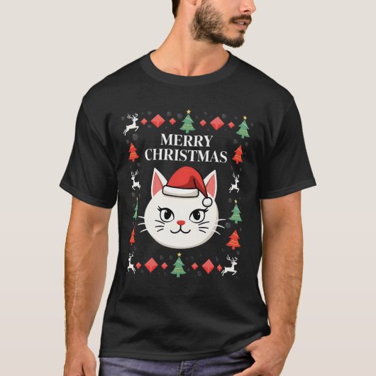 Smudge Katze hässlicher Weihnachtspullover  (2) T-Shirt (Vorderseite)