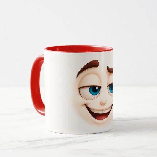 Smug blue eyed grin – cheeky big mood face tasse (Vorderseite Links)