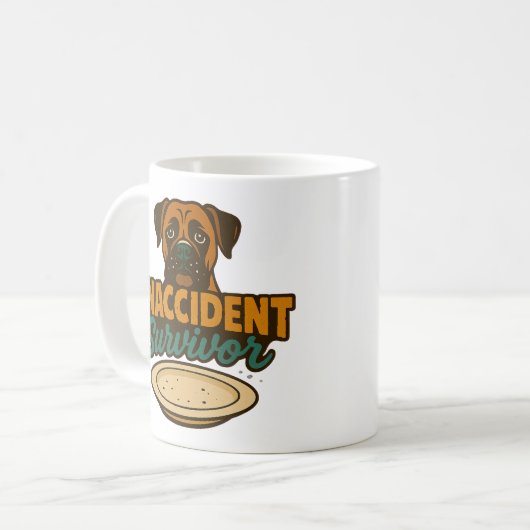 "SNACCIDENT Survivor" Funny Boxer Hund Tasse (Vorderseite Links)
