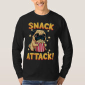 Snack Attack - Mops mit Popcorn-Cartoon T-Shirt (Vorderseite)