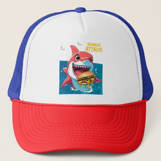 Snack Attack Shark – Sommerhut Truckerkappe (Vorderseite)