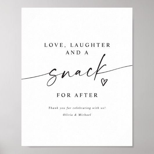 Snack für danach Moderne handgeschriebene Hochzeit Poster (Vorne)