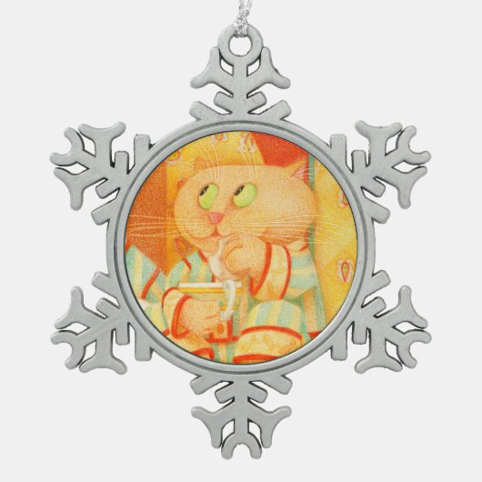SNACK KITTY Pewter Snowflake Ornament (Vorderseite)