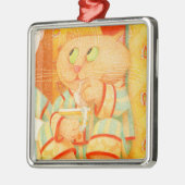 SNACK KITTY Premium Square Ornament Aus Metall (Links)