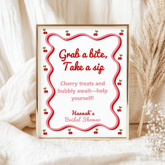 Snack-Tisch Retro Cherry Brautparty-Zeichen Poster