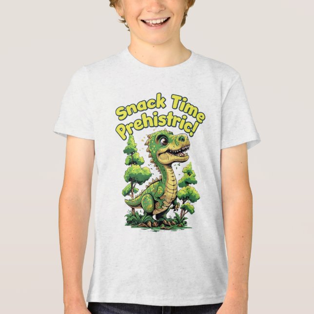 Snack-Zeit Prähistorisch Tri-Blend Shirt (Vorderseite)