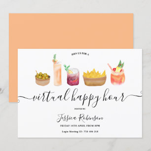 Snacks-Cocktails Aquarell virtuelle Happy Hours Einladung