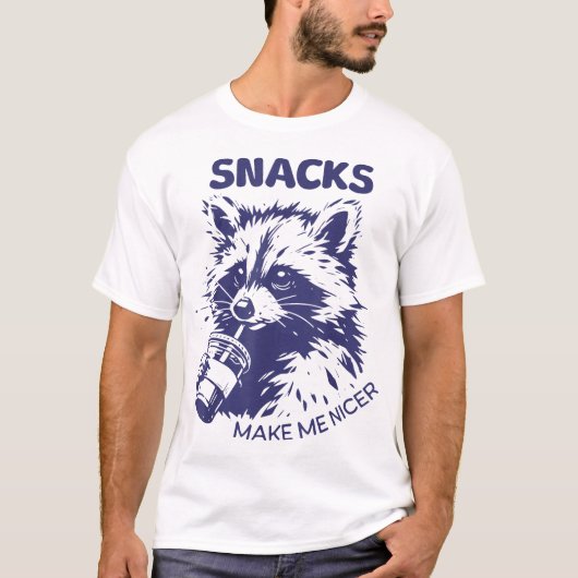 Snacks machen mich nett Raccoon Tier sarkastisch T-Shirt (Vorderseite)