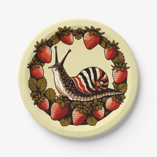 Snail and Strawberries Cotattcore Strawberry Pappteller (Vorderseite)