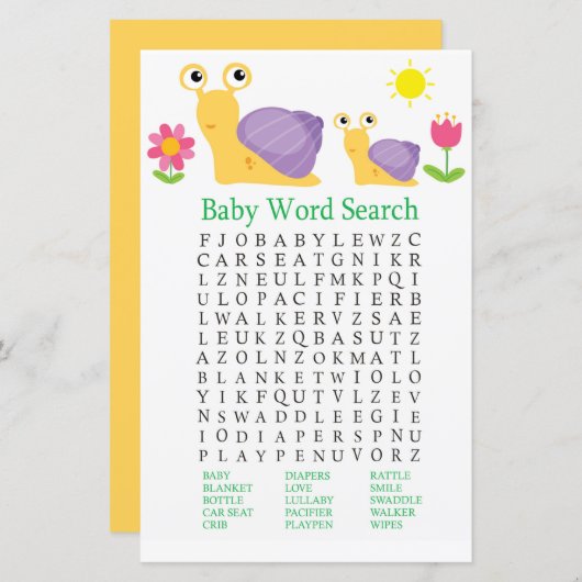 Snail Baby Shooter Word Search Game (Vorne/Hinten)