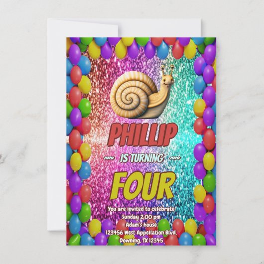 Snail Custom Charakter Geburtstag einladen Einladung (Vorderseite)