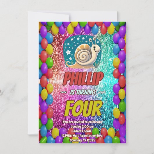 Snail Custom Charakter Geburtstag einladen Einladung (Vorderseite)