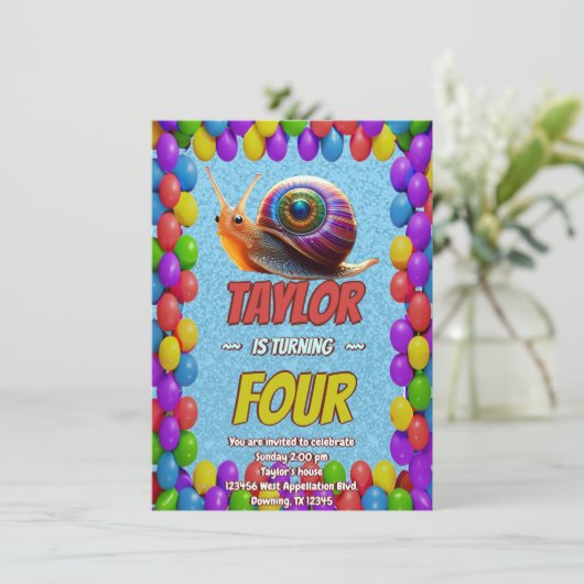 Snail Einzigartiger Personalisierter Geburtstag Ei Einladung (Stehend Vorderseite)