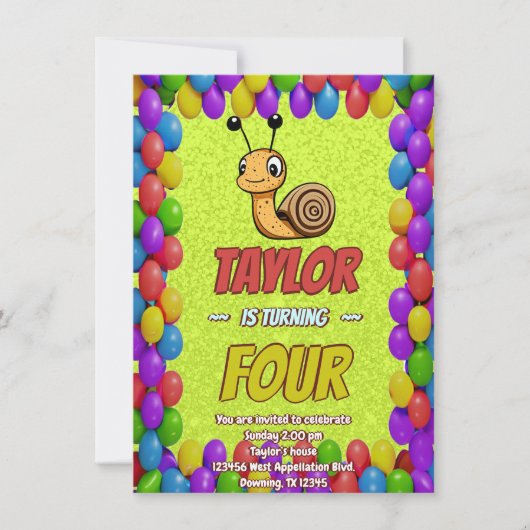 Snail Einzigartiger Personalisierter Geburtstag Ei Einladung (Vorderseite)