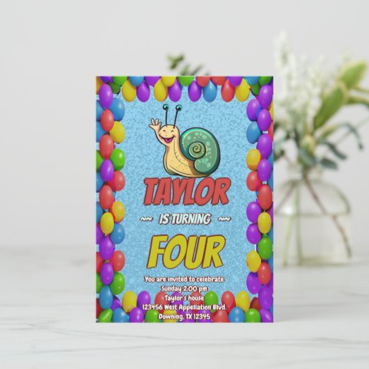 Snail Einzigartiger Personalisierter Geburtstag Ei Einladung (Stehend Vorderseite)
