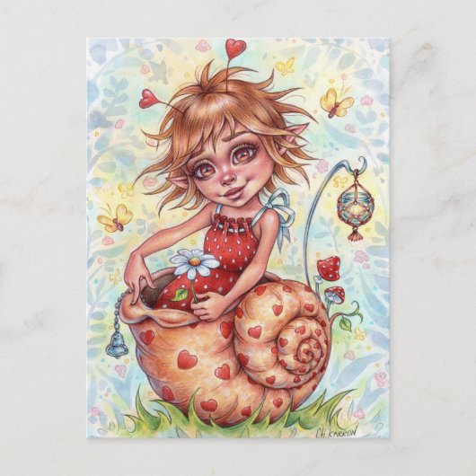 Snail Elfling Postcard Niedlich Fairy Hearts Fanta Postkarte (Vorderseite)