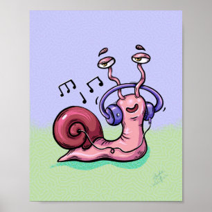 Snail Listing to Music Poster
