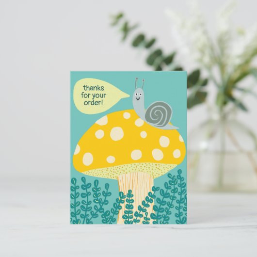 Snail Magical Mushroom CUSTOM Order Danke QR Postkarte (Stehend Vorderseite)