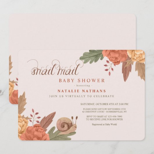 Snail Mail Baby Dusche Einladung (Vorne/Hinten)