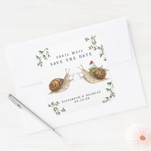 Snail Mail Save the Date | Watercolor Wedding Quadratischer Aufkleber (Umschlag)