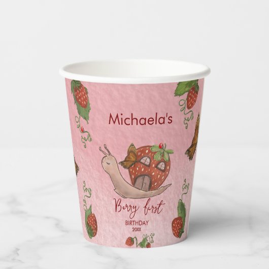 Snail & Strawberry 'Berry First' Party Cups Pappbecher (Rückseite)