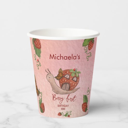 Snail & Strawberry 'Berry First' Party Cups Pappbecher (Vorderseite)