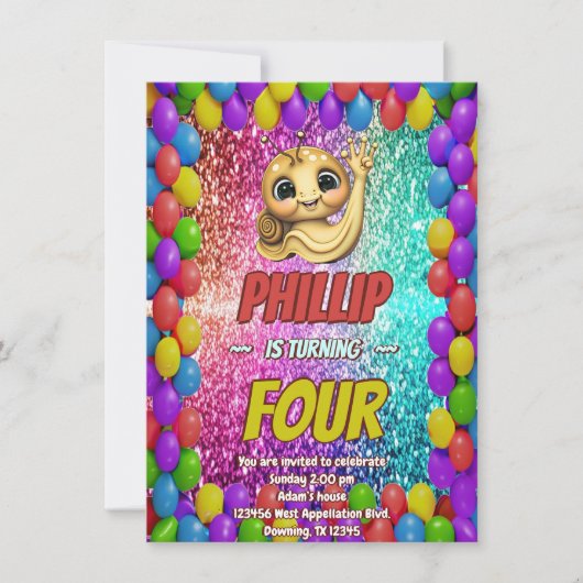 Snail Wave Custom Charakter Geburtstag einladen Einladung (Vorderseite)