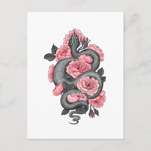 Snake and peach roses postkarte (Vorderseite)