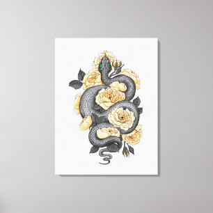 Snake and yellow roses leinwanddruck