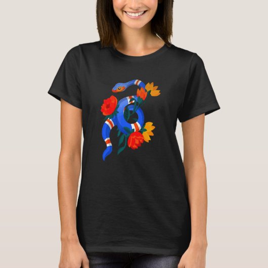 Snake Animal Blume Blue Viper Python Worm Wild Fo T-Shirt (Vorderseite)