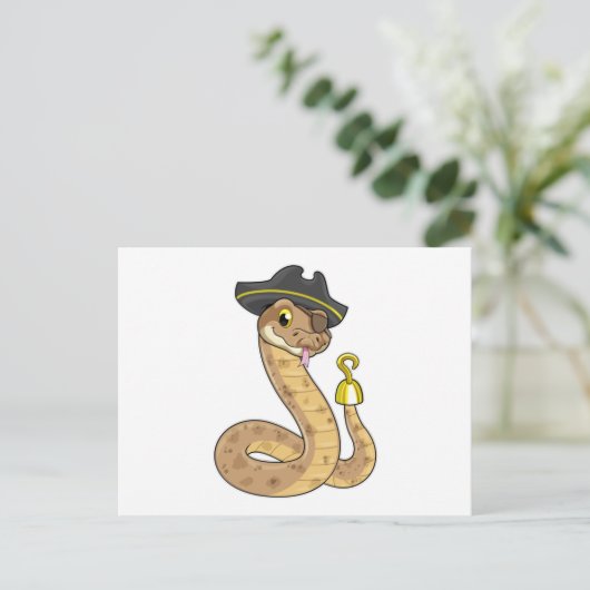 Snake as Pirate with Hook hand & Eye patch Postkarte (Stehend Vorderseite)