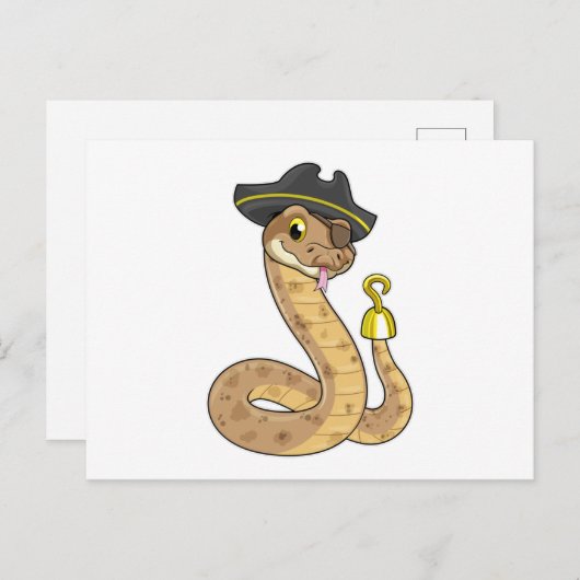Snake as Pirate with Hook hand & Eye patch Postkarte (Vorne/Hinten)
