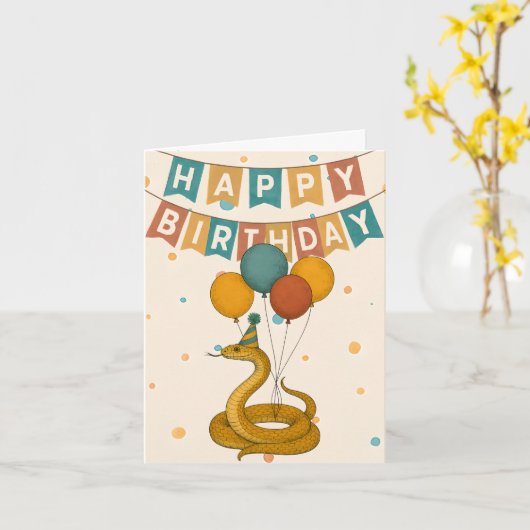 Snake Birthday Card - Funny Party Animal Karte (Gelbe Blume)