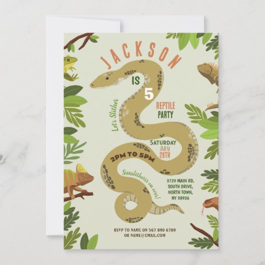 Snake Birthday Party Reptiles Jungle Einladung (Vorderseite)