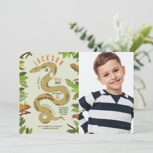 Snake Birthday Party Reptiles Jungle Foto Einladung (Stehend Vorderseite)