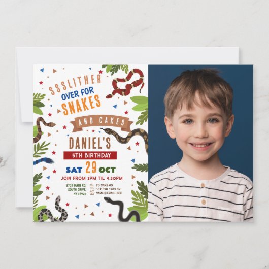 Snake Birthday Party Reptiles Jungle Foto Einladung (Vorderseite)