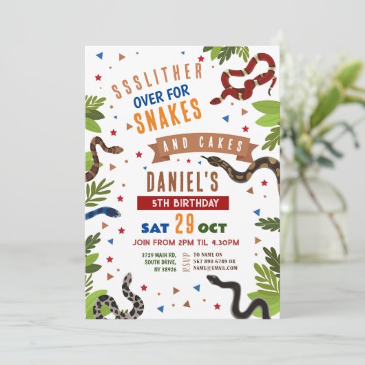 Snake Birthday Party Reptiles Jungle Slither Einladung (Stehend Vorderseite)