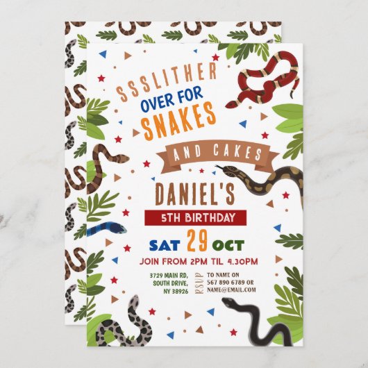 Snake Birthday Party Reptiles Jungle Slither Einladung (Vorne/Hinten)