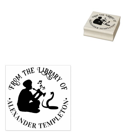 Snake Charmer und Cobra Round Library Name Gummistempel (Stempel)