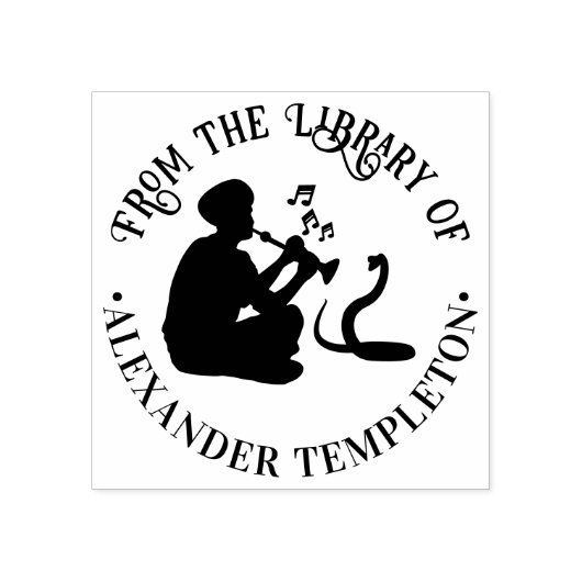 Snake Charmer und Cobra Round Library Name Gummistempel (Prägung)