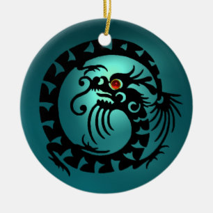 SNAKE DRAGON Black and Blue Aquamarine Keramik Ornament