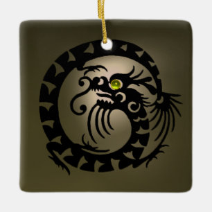 SNAKE DRAGON Black and Gray Agate Keramikornament