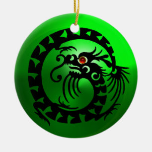 SNAKE DRAGON Black and Green Emerald Keramik Ornament