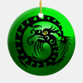 SNAKE DRAGON Black and Green Emerald Keramik Ornament (Hinten)