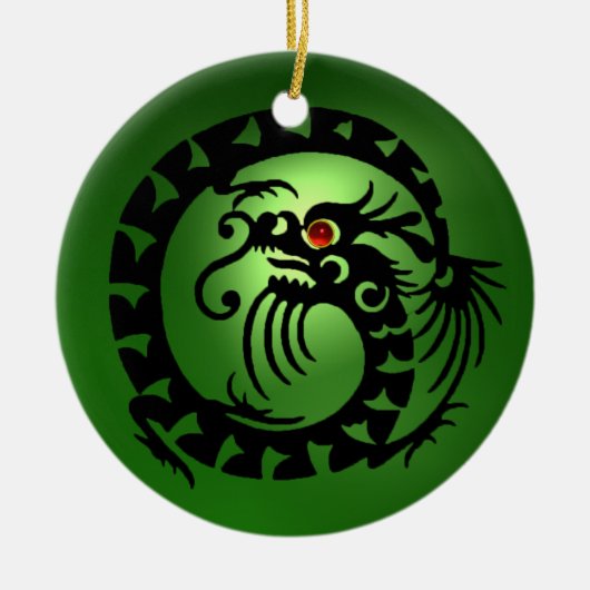 SNAKE DRAGON Black and Green Emerald Keramikornament (Vorne)