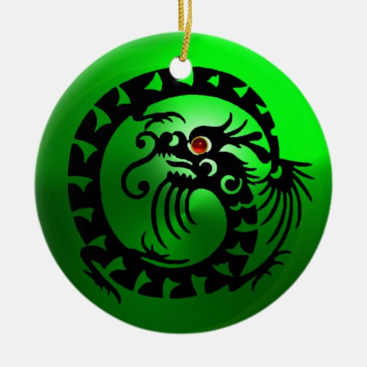 SNAKE DRAGON Black and White Green Emerald Keramikornament (Vorne)